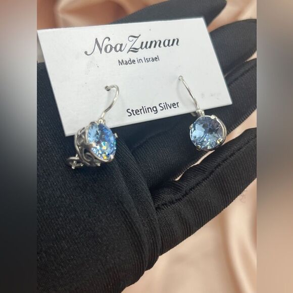 Sterling Silver Round Blue Stone Drop Earrings by Noa Zuman - Picture 4 of 5